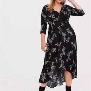 Torrid Black Floral Hi-Lo Challis Dress